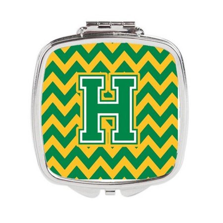 CAROLINES TREASURES Letter H Chevron Green and Gold Compact Mirror CJ1059-HSCM